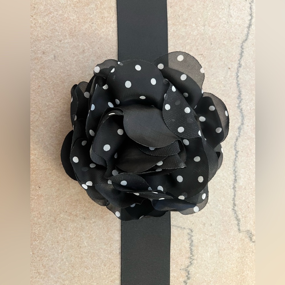 NWT WHBM Black Polka Dot Flower Sash Belt - Picture 2 of 6